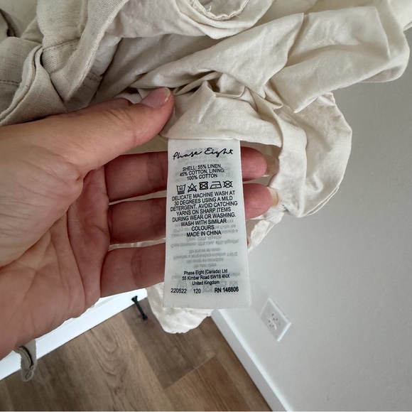 Phase Eight Linen Cotton V Neck Cream Long Sleeve Dress Size 12 UK, 8 US Women’s - Picture 8 of 8